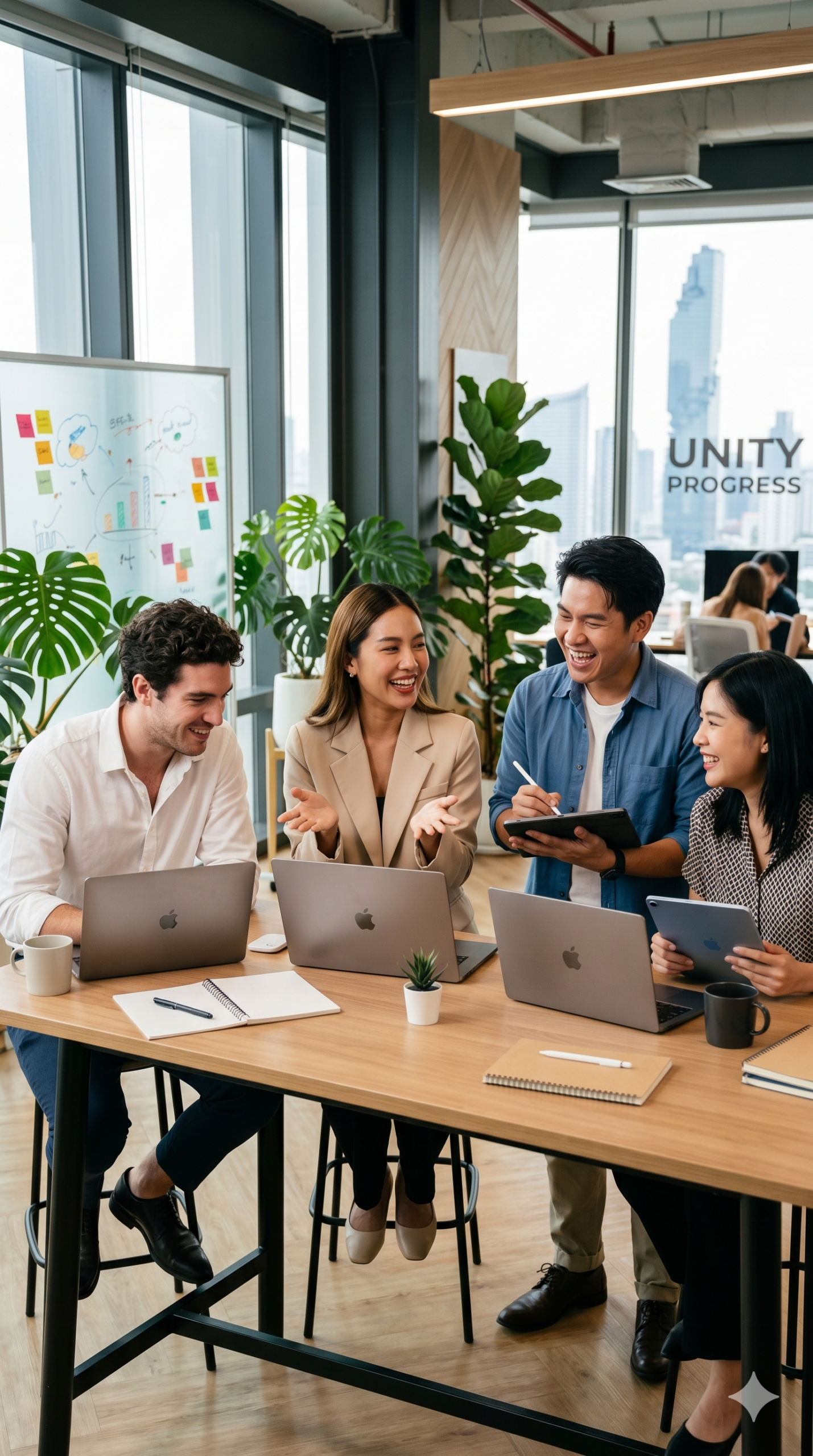 ทีมงานร่วมมือกันใช้ MacBook และ iPad ในออฟฟิศยุคใหม่ พร้อมระบบจัดการอุปกรณ์สำหรับองค์กรจาก Unity Progress